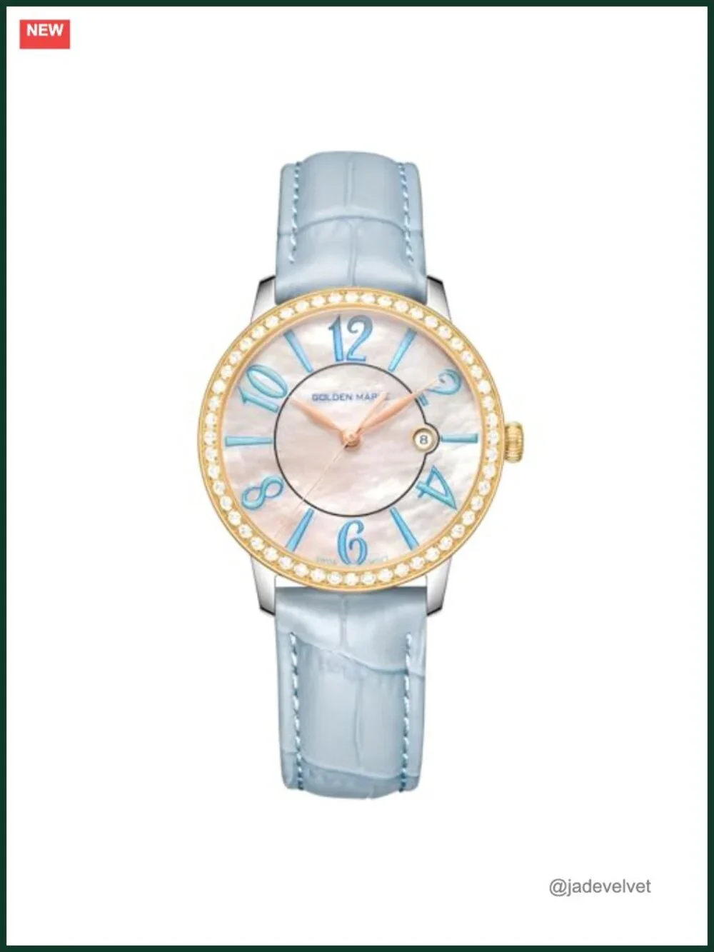 Diamond Bezel Mother-of-Pearl Dial Swiss Quartz Watch, 316L Stainless Steel &